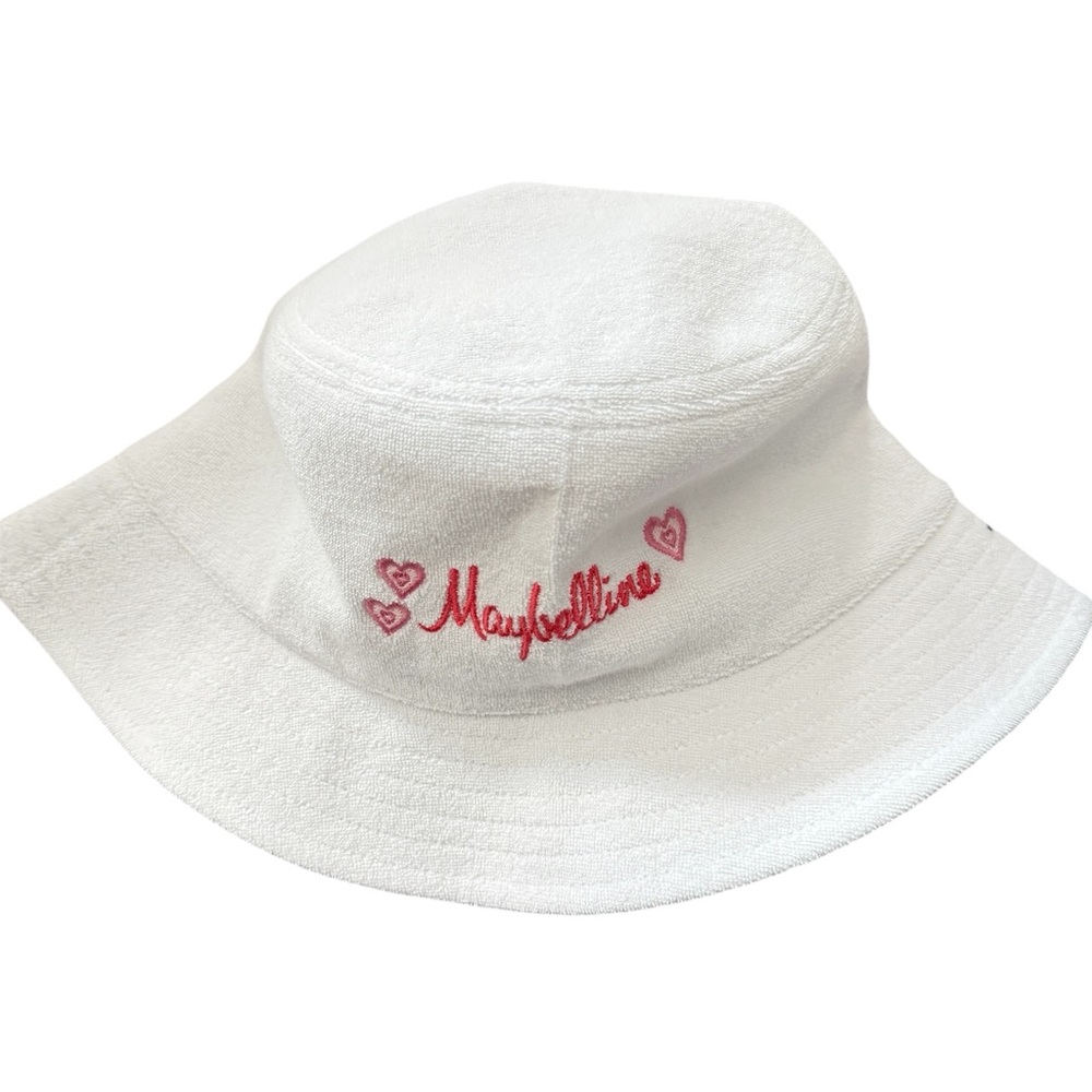 Maybelline Promo Merch Pink Embroidered White Cotton Terry Bucket Hat Sz OS
